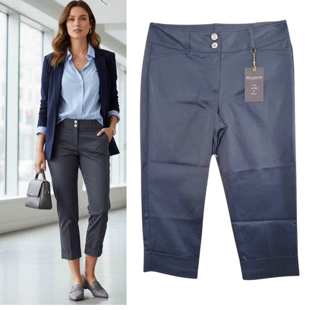 Zac & Rachel Women's Navy Blue Slim Fit Crop Pants Size 6 NWT Cuffed Hem